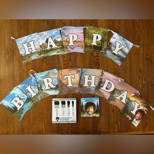 Bob Ross Happy Birthday Banner & Napkins EUC